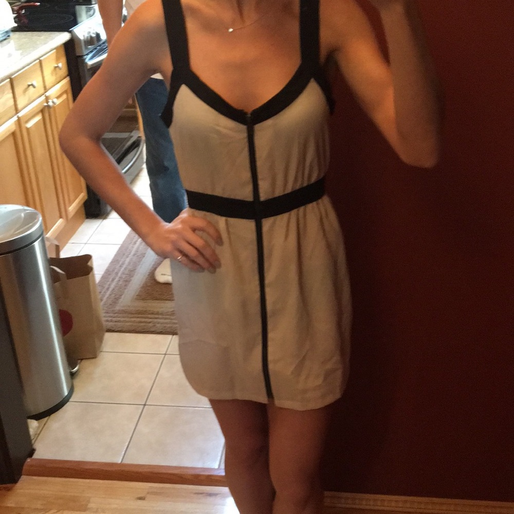 Black and cream dress with full front zipper